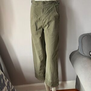 Pilcro Wide Straight Leg Pants Raw Hem High Waist